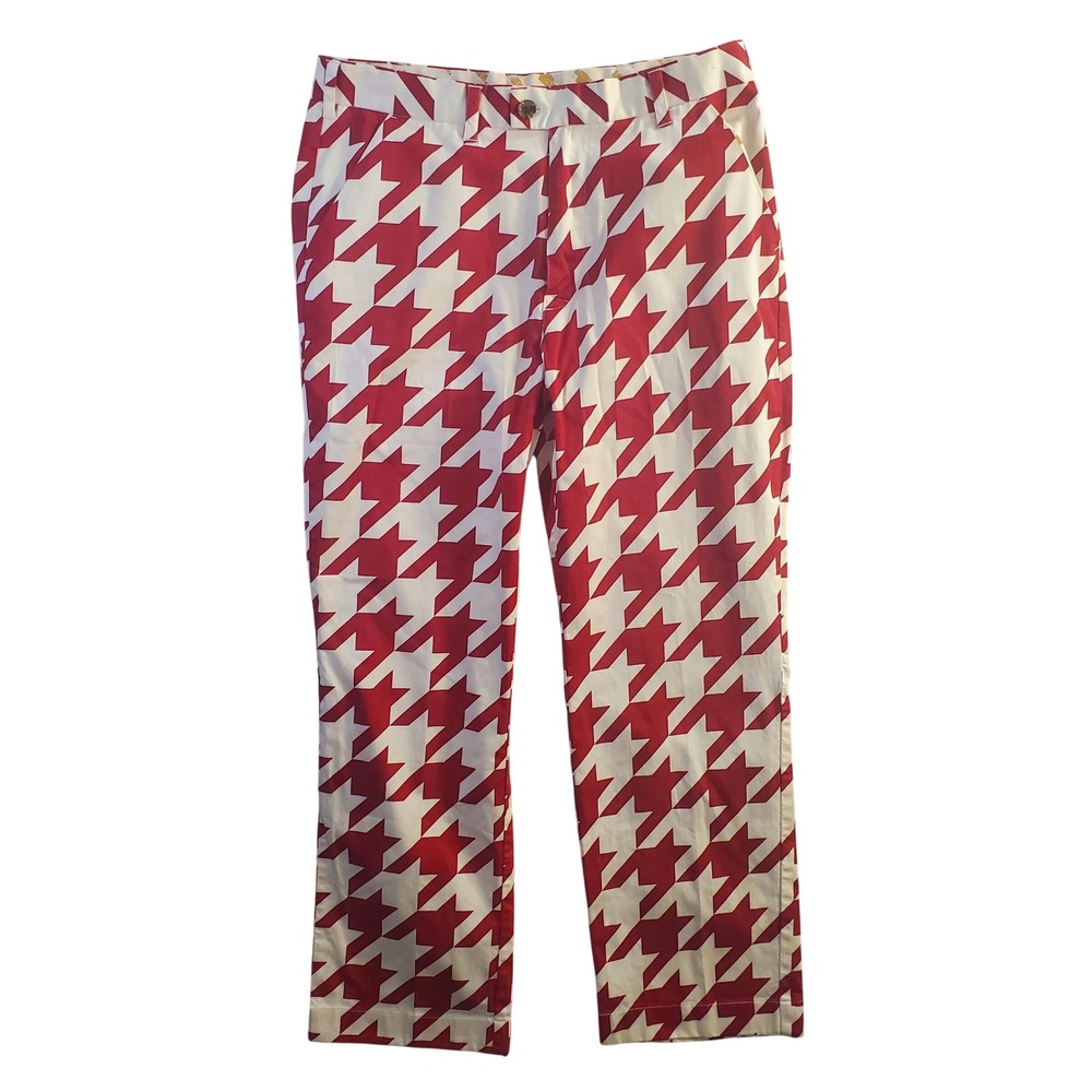 Loudmouth Activewear Golf Pants Mens Red White Houndstooth Chino Stretchy 33x28